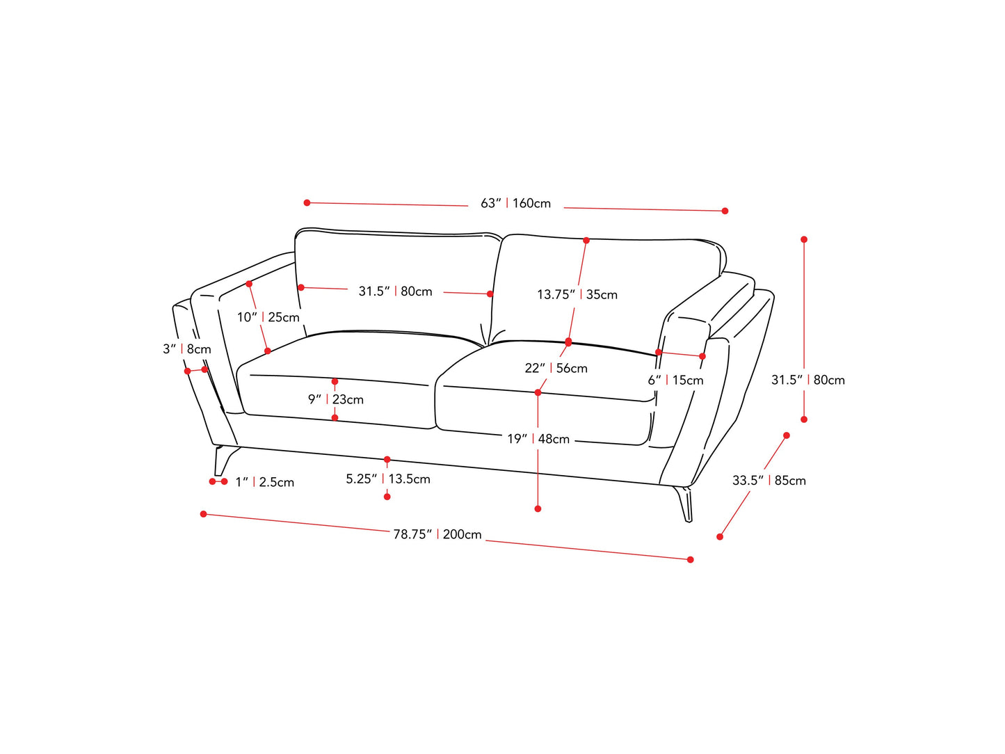 deep blue 3 Seater Sofa Lansing Collection measurements diagram by CorLiving#color_lansing-deep-blue