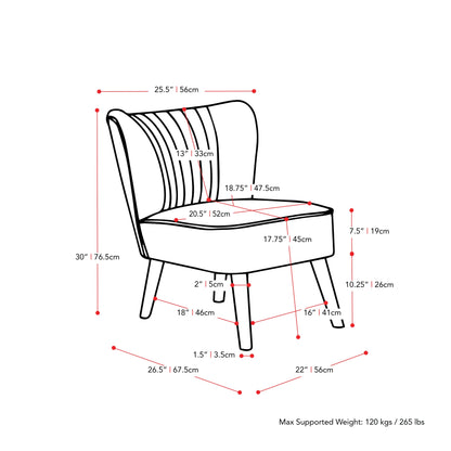 blue Velvet Accent Chair Lynwood Collection measurements diagram by CorLiving#color_blue