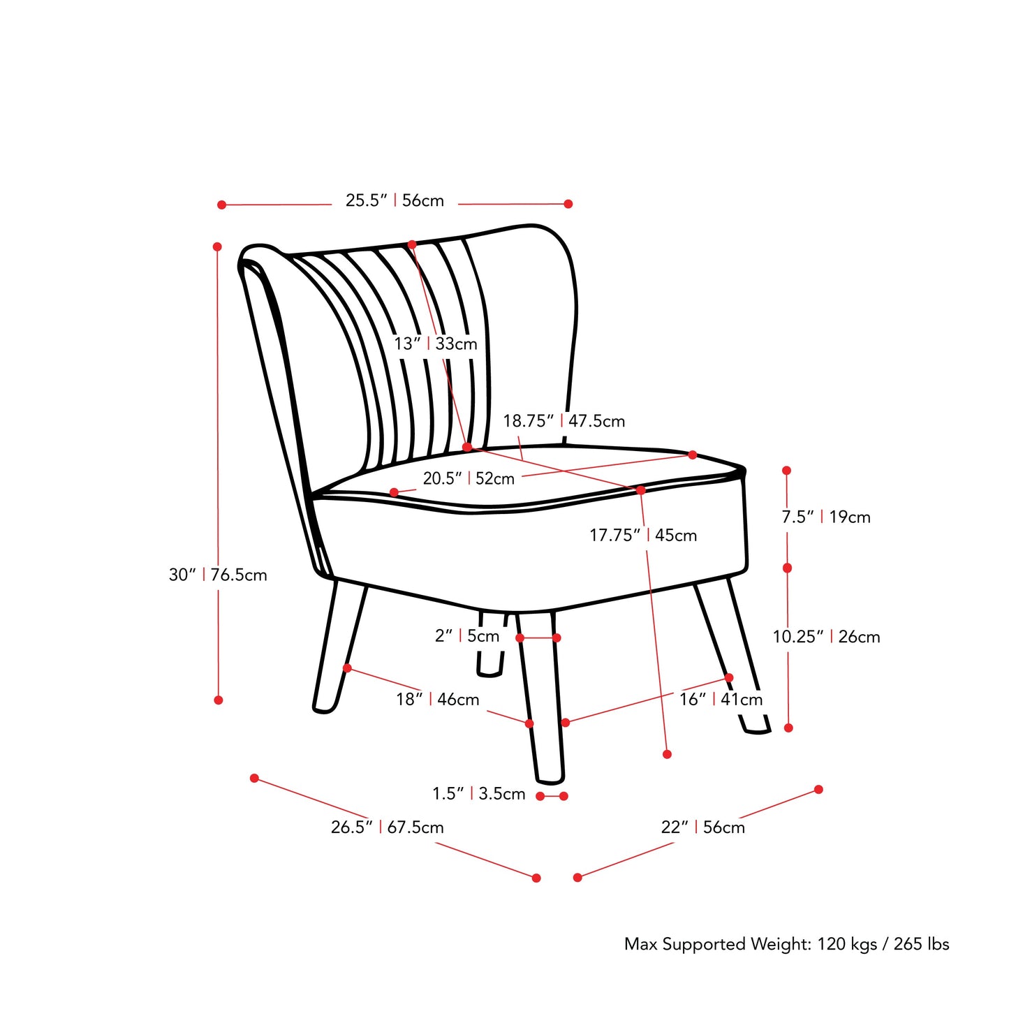 blue Velvet Accent Chair with pouf Lynwood Collection measurements diagram by CorLiving#color_blue