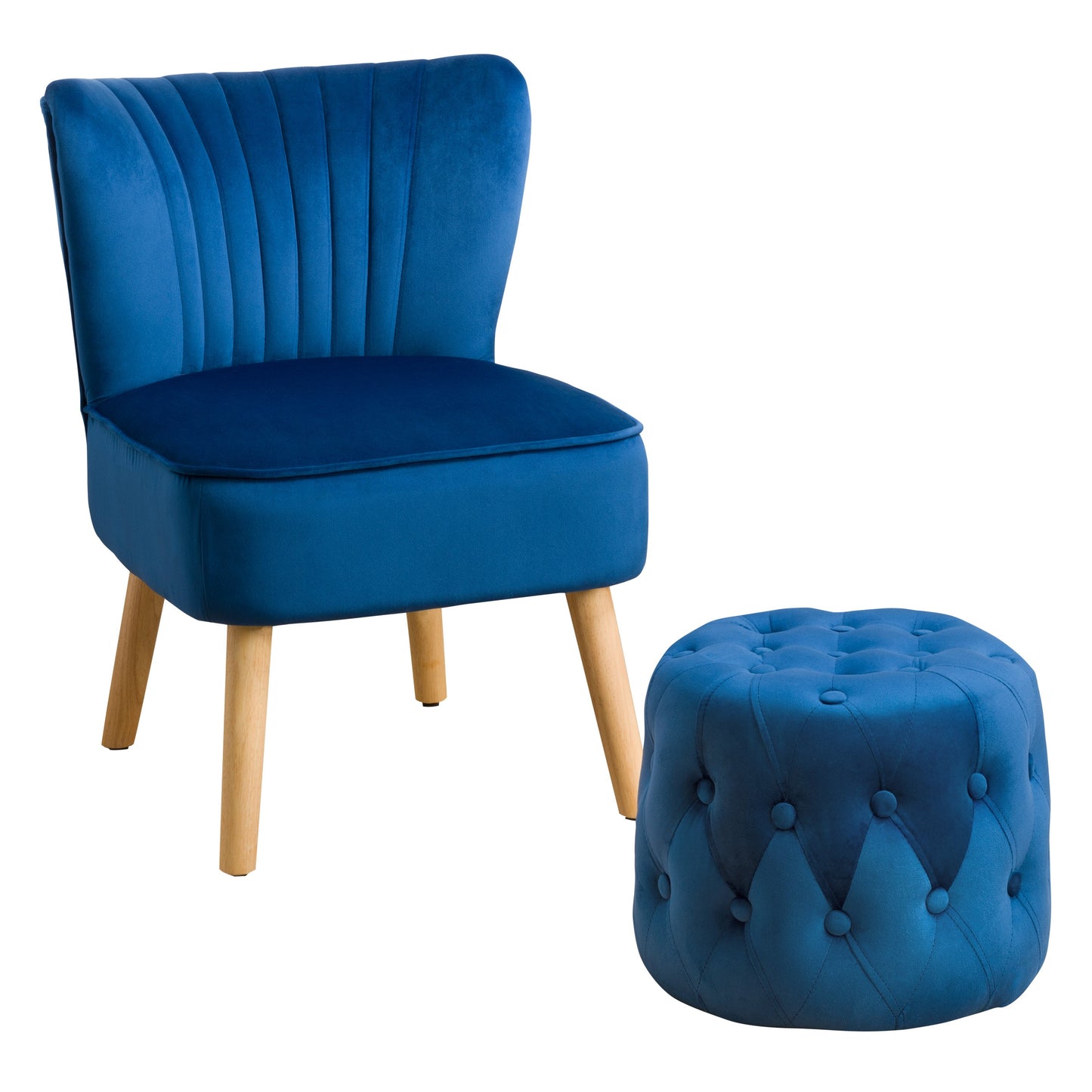 blue Velvet Accent Chair with pouf Lynwood Collection product image by CorLiving#color_blue