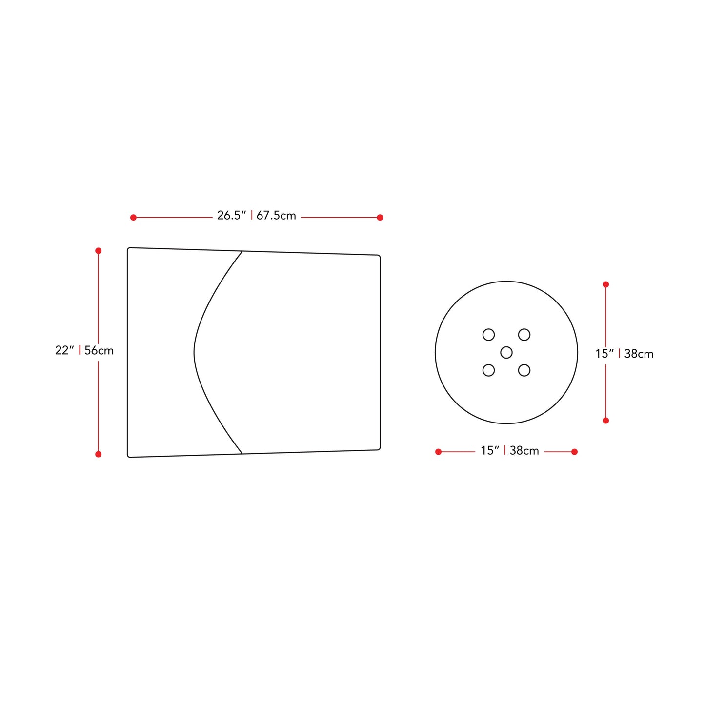 pink Velvet Accent Chair with pouf Lynwood Collection measurements diagram by CorLiving#color_pink