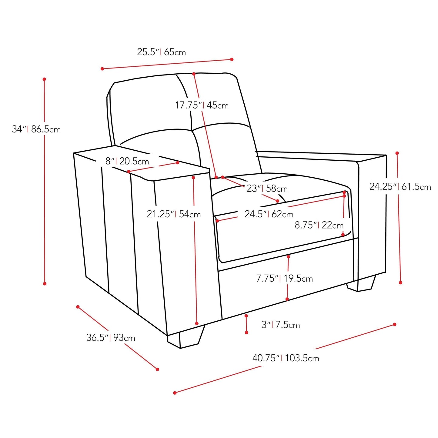 beige Brown Accent Chair Club Collection measurements diagram by CorLiving#color_beige