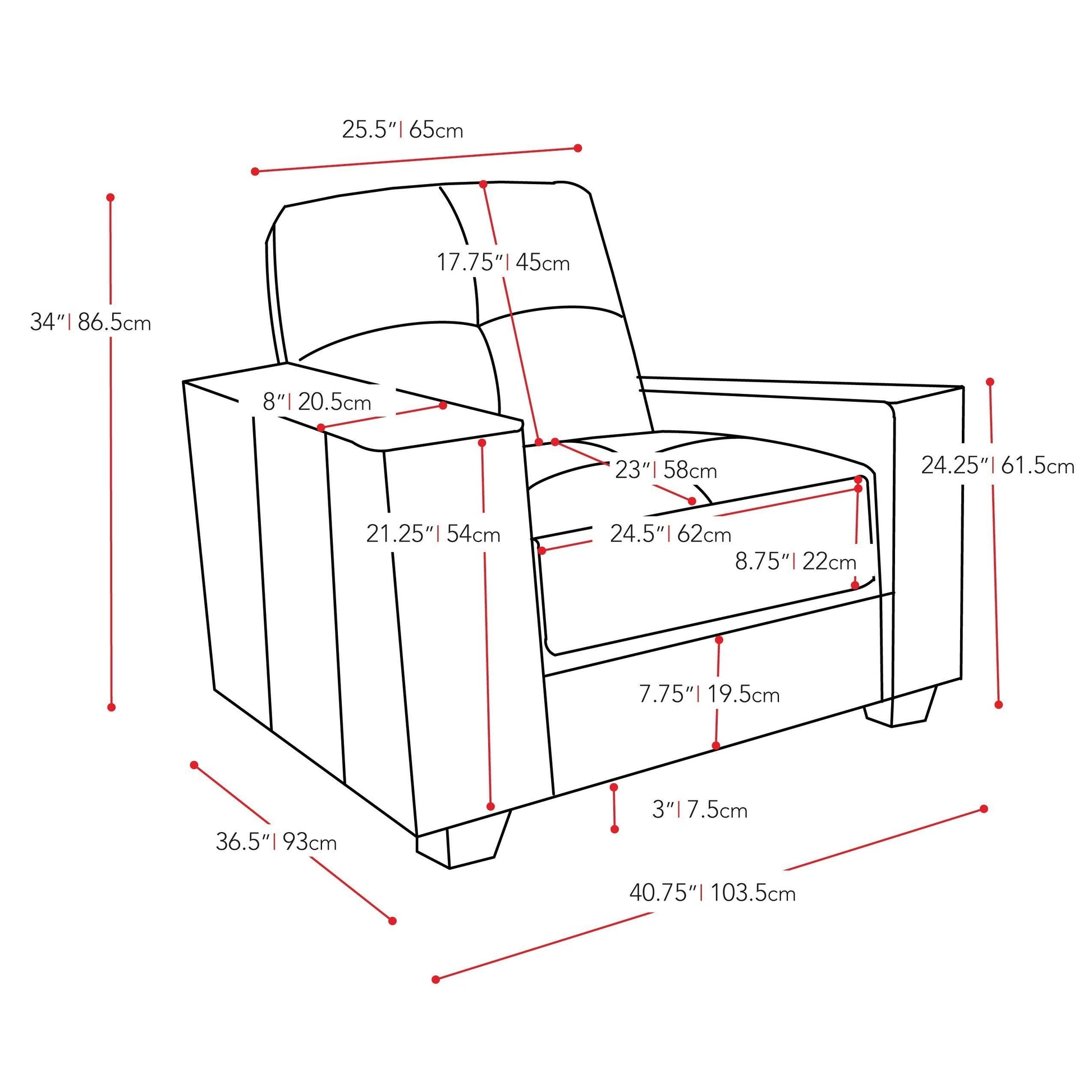 beige Brown Accent Chair Club Collection measurements diagram by CorLiving#color_beige