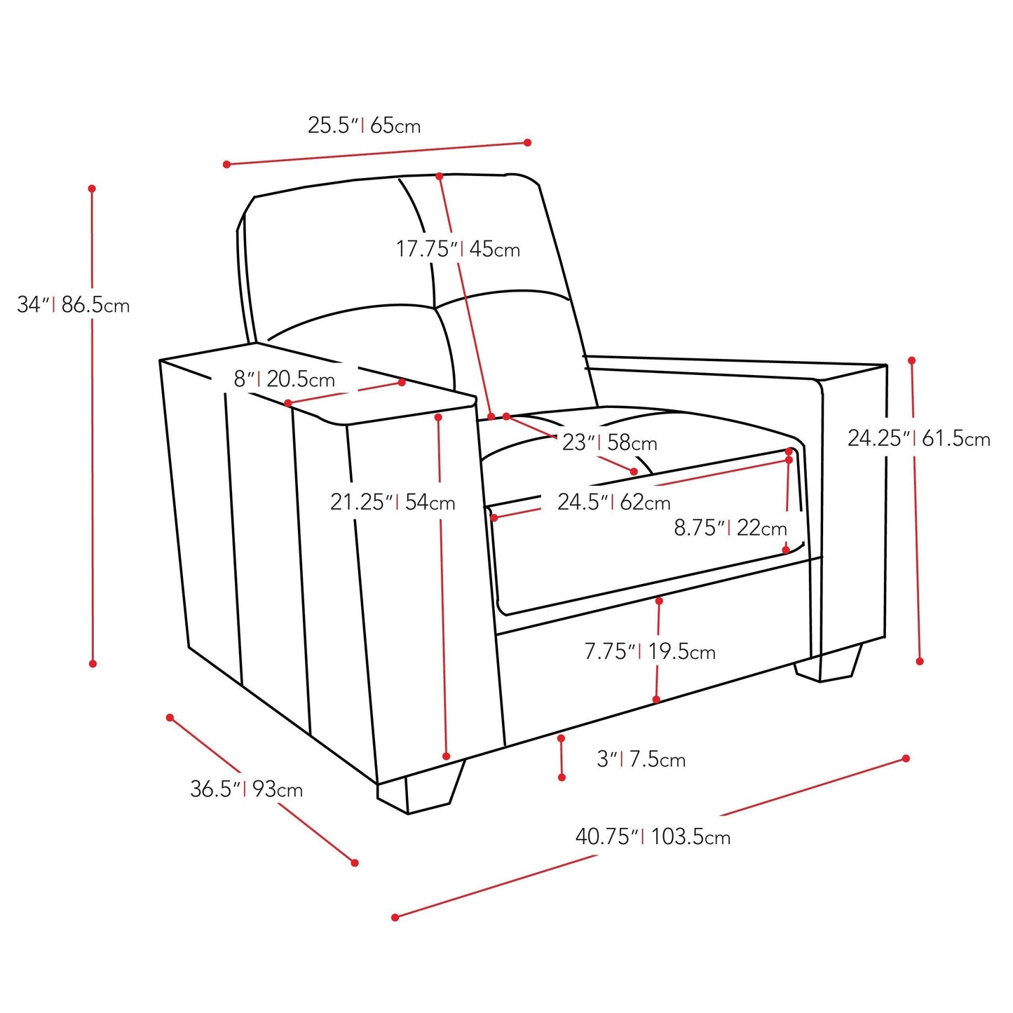 brown Brown Accent Chair Club Collection measurements diagram by CorLiving#color_brown