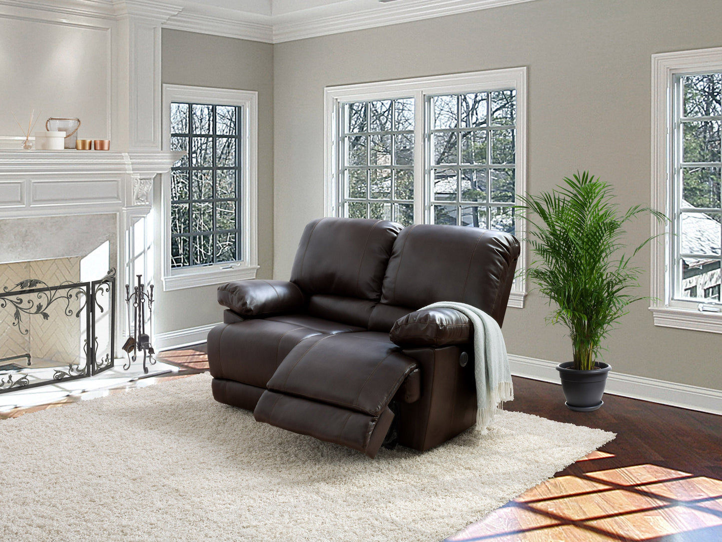 chocolate brown Power Reclining Loveseat Sofa Lea collection lifestyle scene by CorLiving#color_chocolate-brown