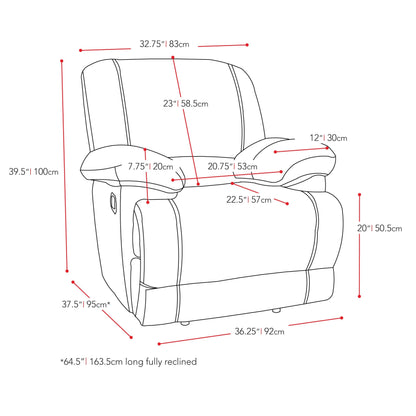 beige Extra Wide Recliner Lea Collection measurements diagram by CorLiving#color_beige