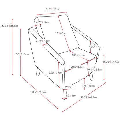 blue Modern Club Chair CorLiving Collection measurements diagram by CorLiving#color_blue-2