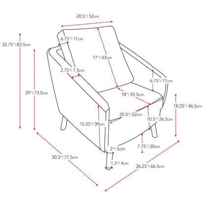 brown Modern Club Chair CorLiving Collection measurements diagram by CorLiving#color_brown