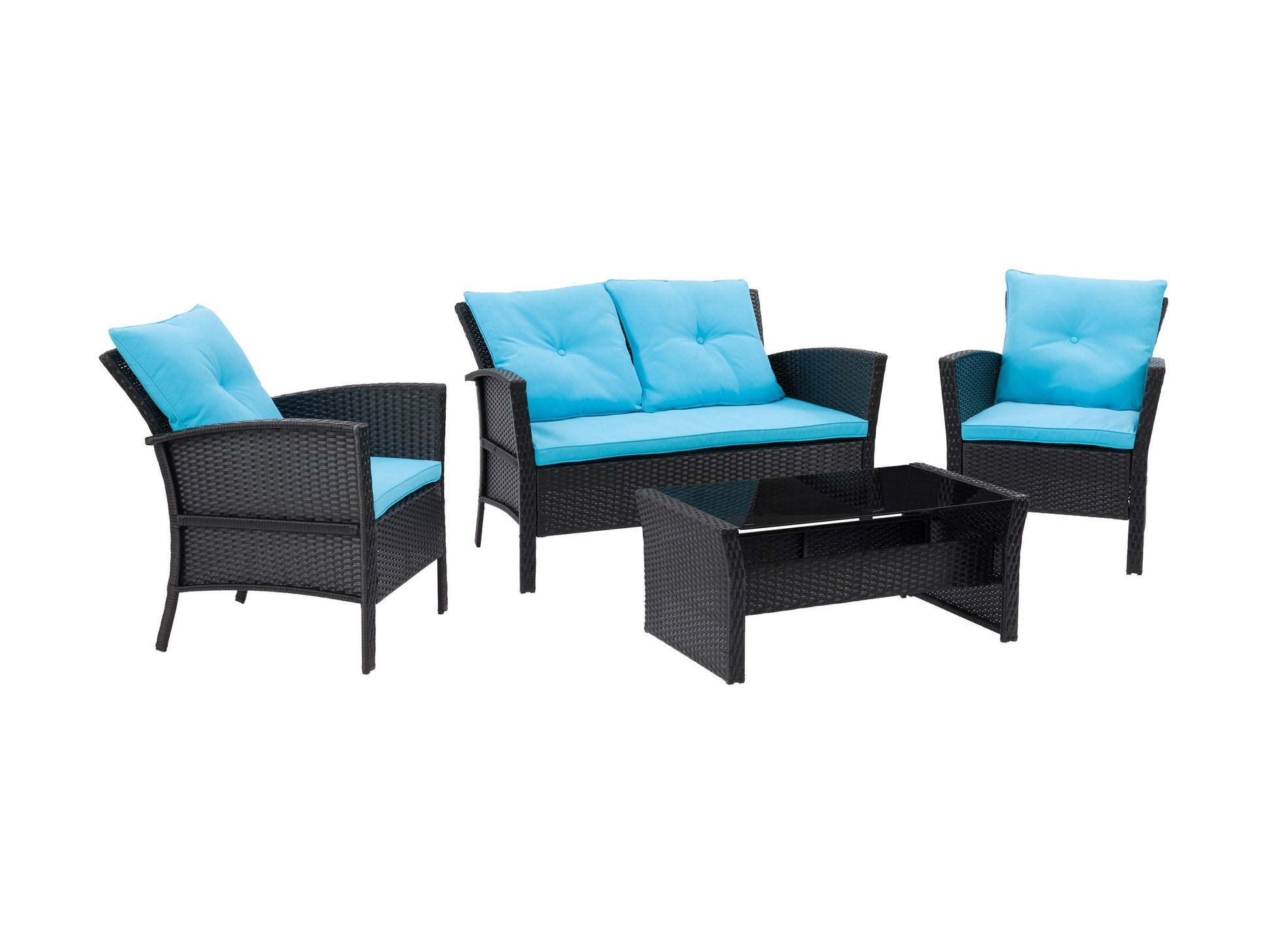 black and turquoise Wicker Patio Set, 4pc Cascade Collection product image by CorLiving#color_black-and-turquoise