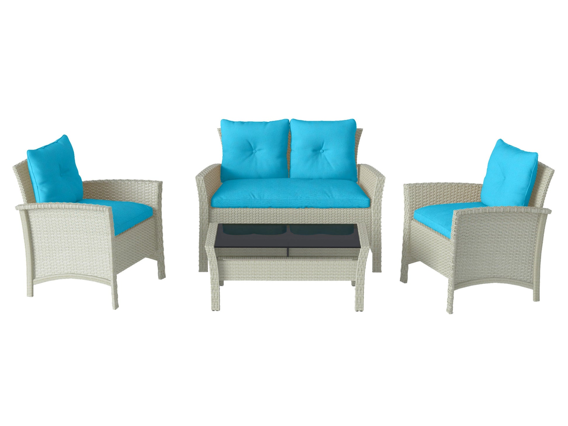 turquoise 4 Piece Wicker Patio Set Cascade Collection product image by CorLiving#color_turquoise