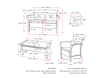 black and navy blue Wicker Patio Set, 4pc Cascade Collection measurements diagram by CorLiving#color_black-and-navy-blue