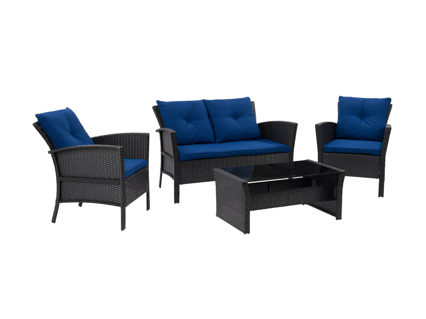 black and navy blue Wicker Patio Set, 4pc Cascade Collection product image by CorLiving#color_black-and-navy-blue