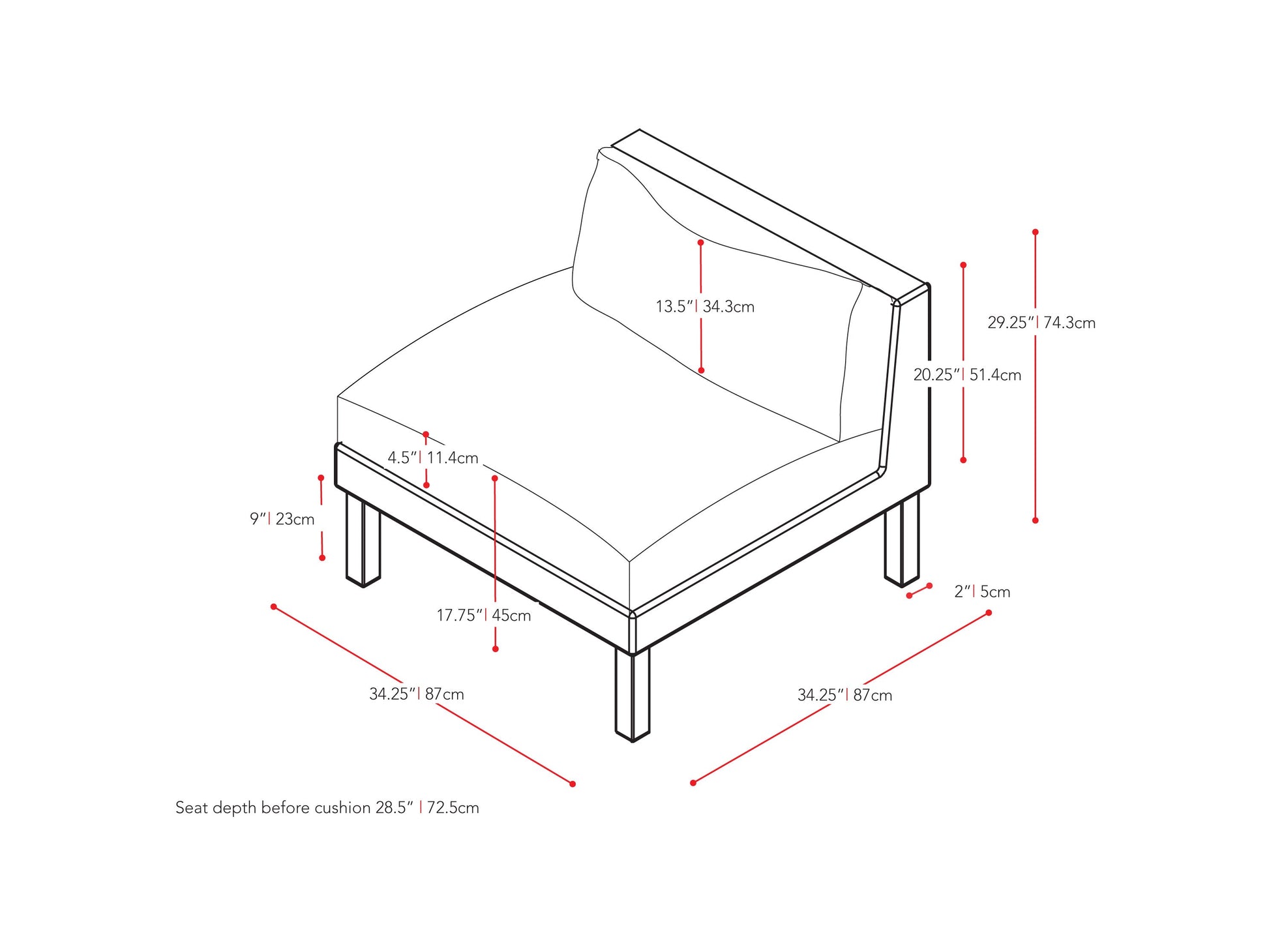 black weave Outdoor Wicker Chair with Cushions Oakland Collection measurements diagram by CorLiving#color_textured-black-weave