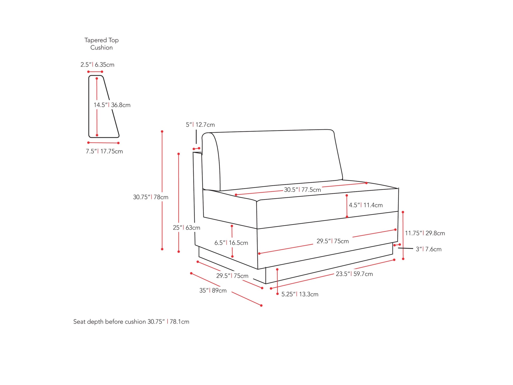 teal Patio Middle Seat Park Terrace Collection measurements diagram by CorLiving#color_teal