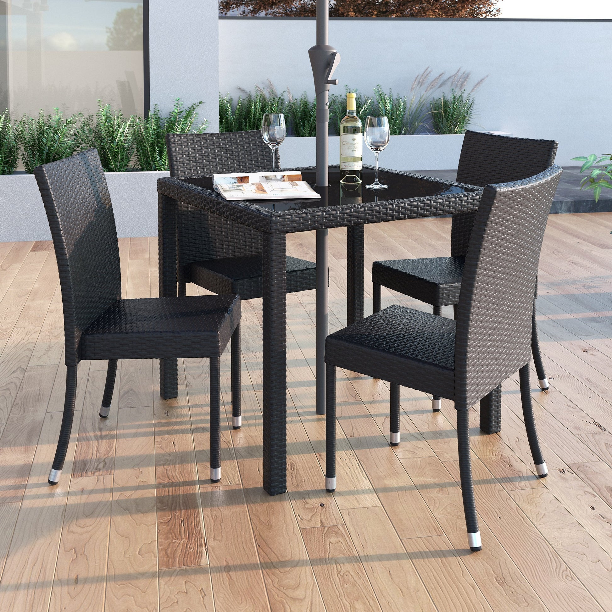 charcoal black Black Outdoor Dining Chairs, Set of 4 Brisbane Collection lifestyle scene by CorLiving#color_charcoal-black-weave