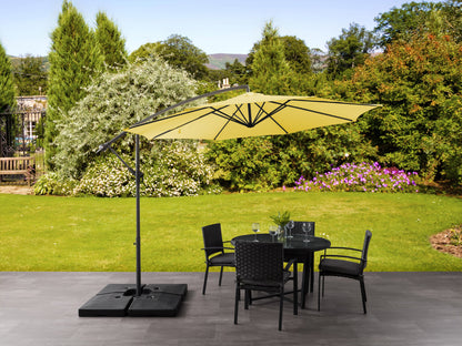 yellow offset patio umbrella with base 400 Series lifestyle scene CorLiving#color_yellow