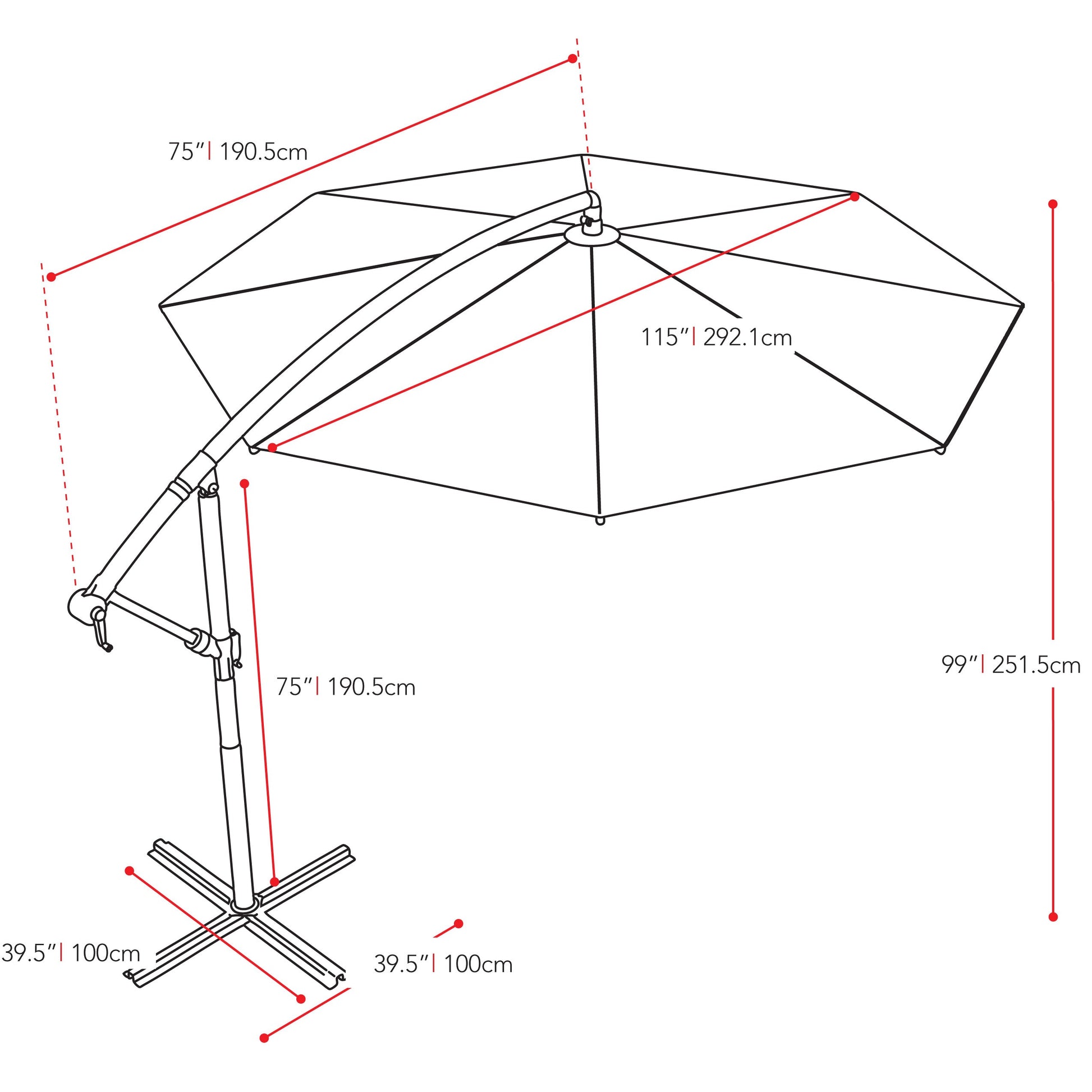 forest green offset patio umbrella with base 400 Series measurements diagram CorLiving#color_forest-green