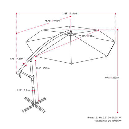 crimson red offset patio umbrella with base 400 Series measurements diagram CorLiving#color_crimson-red