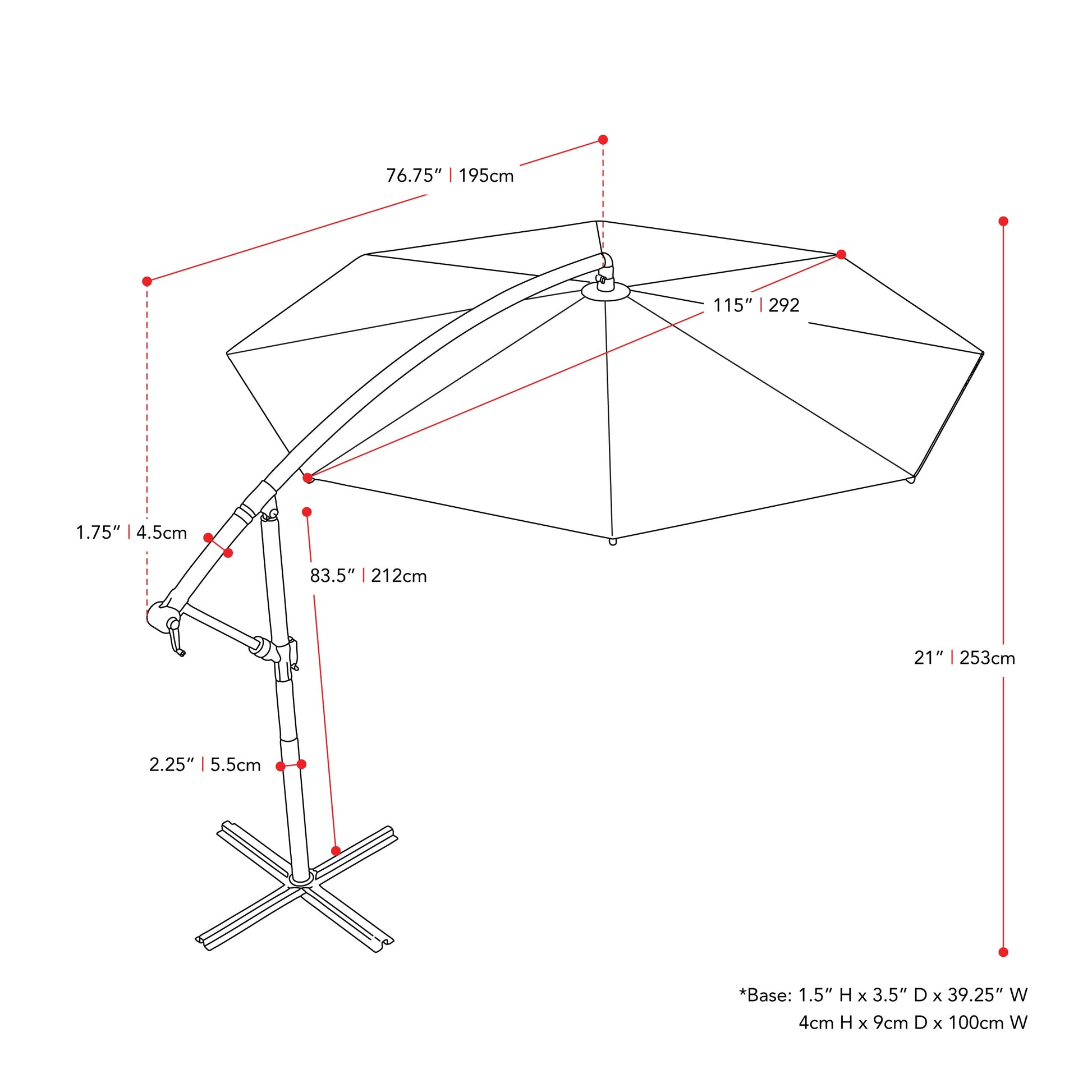 lime green offset patio umbrella with base 400 Series measurements diagram CorLiving#color_lime-green