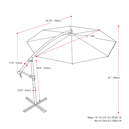 yellow offset patio umbrella with base 400 Series measurements diagram CorLiving#color_yellow