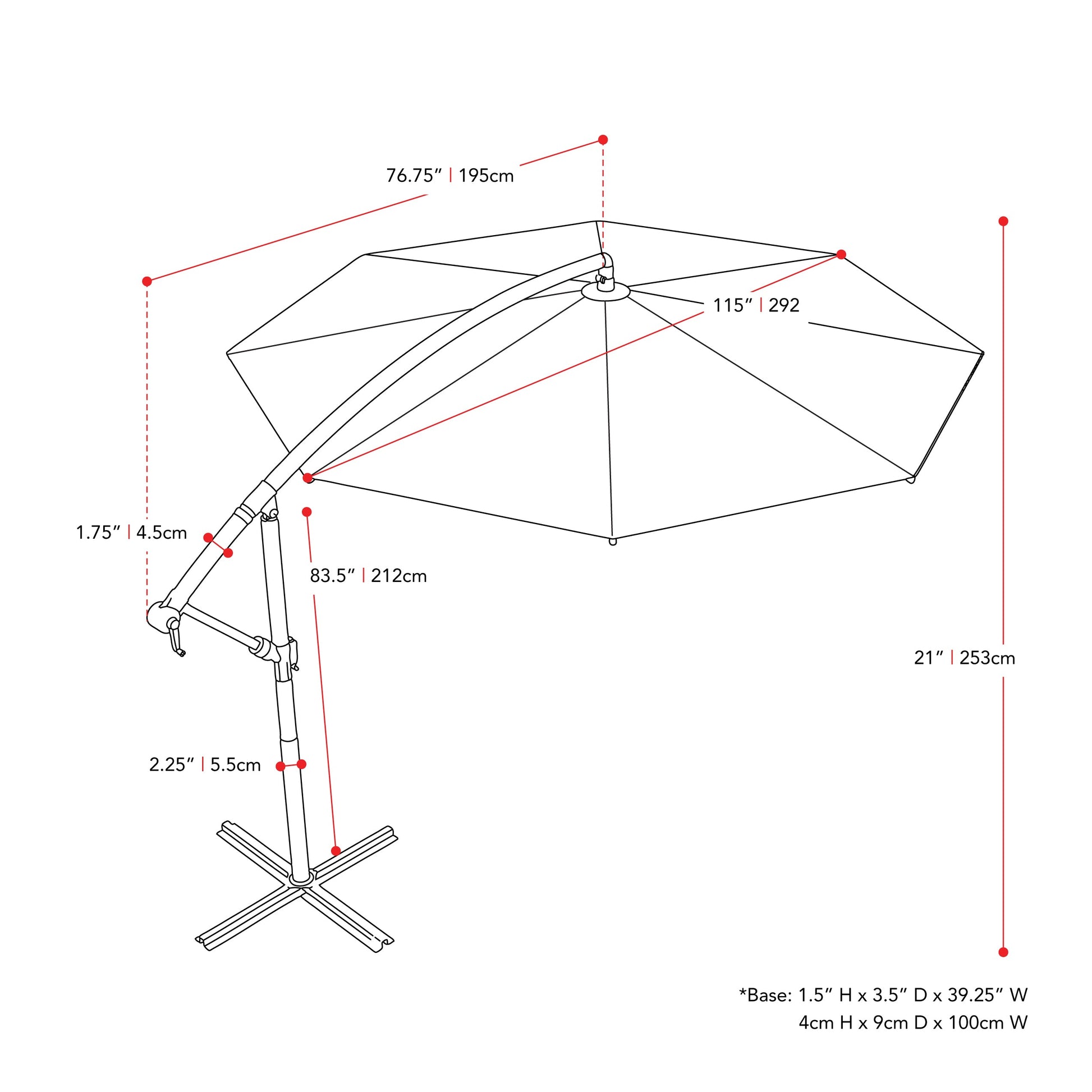 warm white offset patio umbrella with base 400 Series measurements diagram CorLiving#color_warm-white