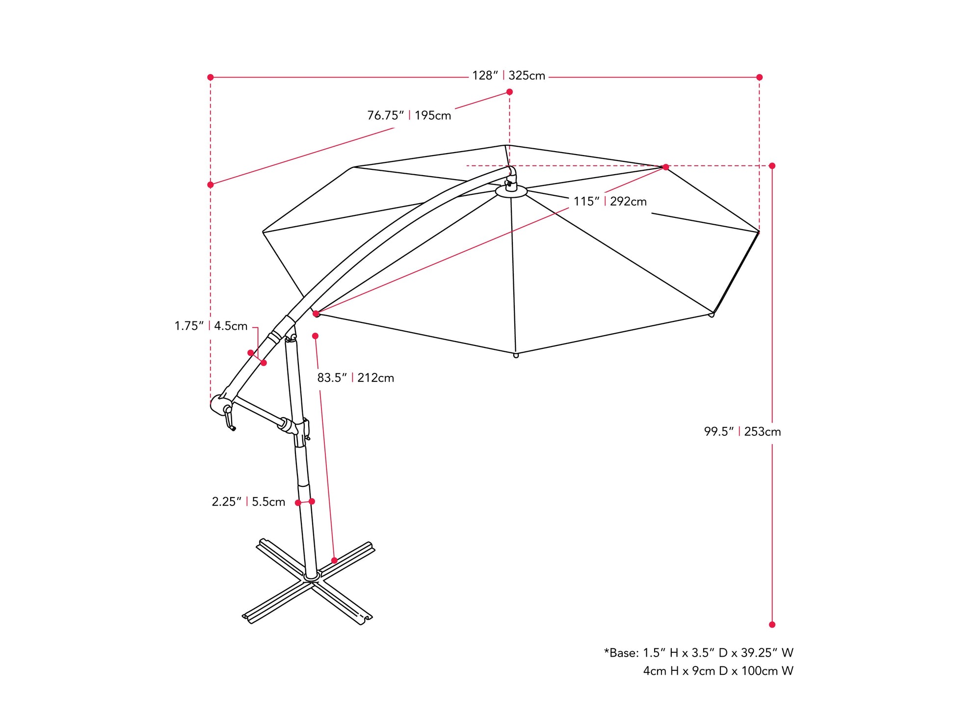 cobalt blue offset patio umbrella with base 400 Series measurements diagram CorLiving#color_cobalt-blue