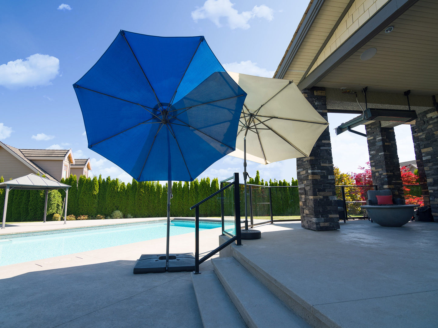 cobalt blue offset patio umbrella with base 400 Series lifestyle scene CorLiving#color_cobalt-blue