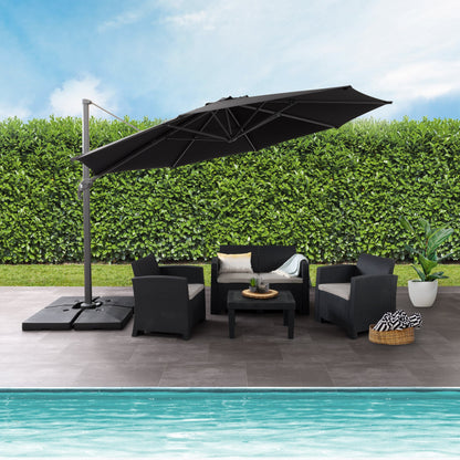 black deluxe offset patio umbrella with base 500 Series lifestyle scene CorLiving#color_black