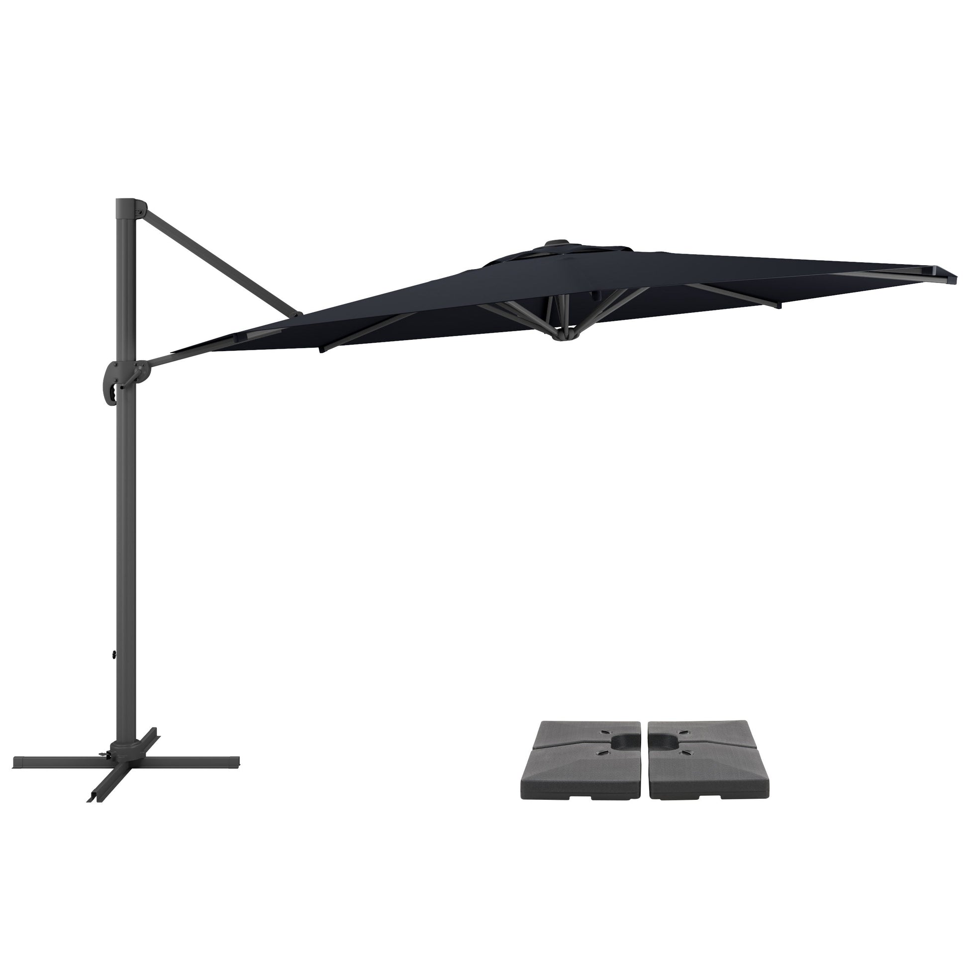 black deluxe offset patio umbrella with base 500 Series product image CorLiving#color_black