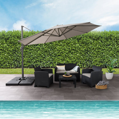 grey deluxe offset patio umbrella with base 500 Series lifestyle scene CorLiving#color_grey