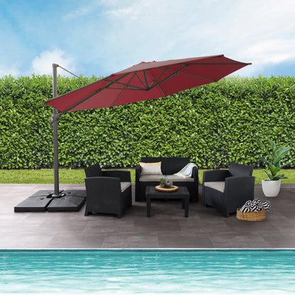 wine red deluxe offset patio umbrella with base 500 Series lifestyle scene CorLiving#color_wine-red