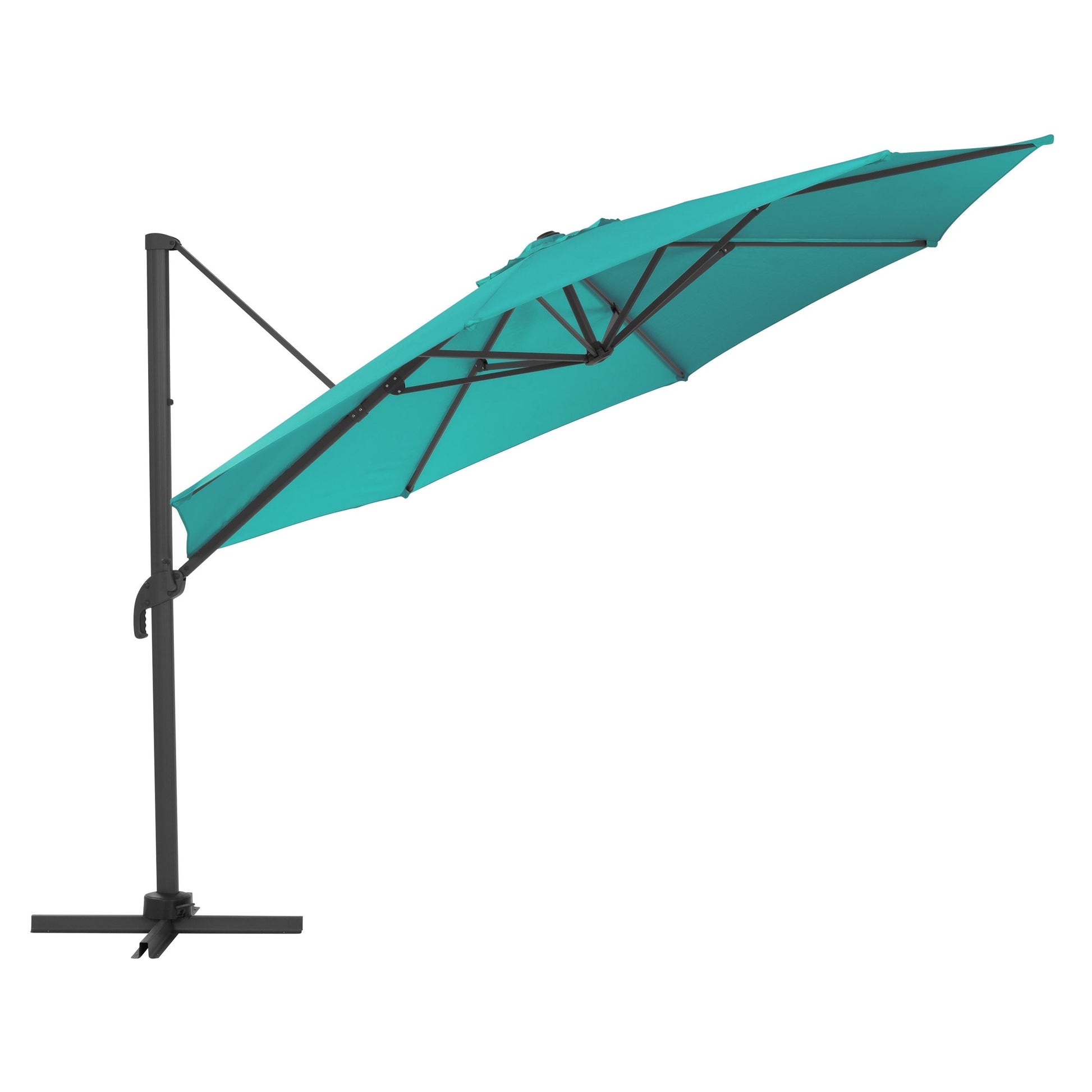 turquoise blue deluxe offset patio umbrella with base 500 Series product image CorLiving#color_turquoise-blue