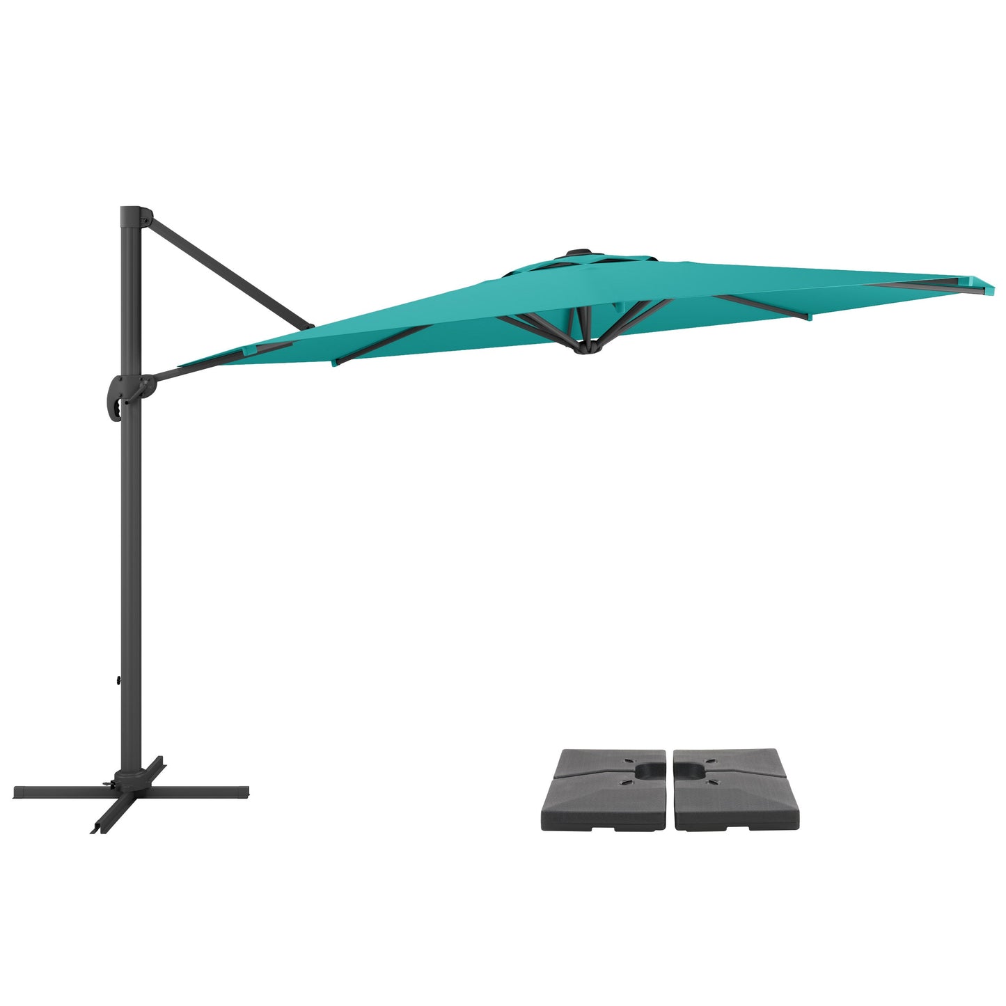 turquoise blue deluxe offset patio umbrella with base 500 Series product image CorLiving#color_turquoise-blue