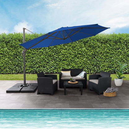 cobalt blue deluxe offset patio umbrella with base 500 Series lifestyle scene CorLiving#color_cobalt-blue