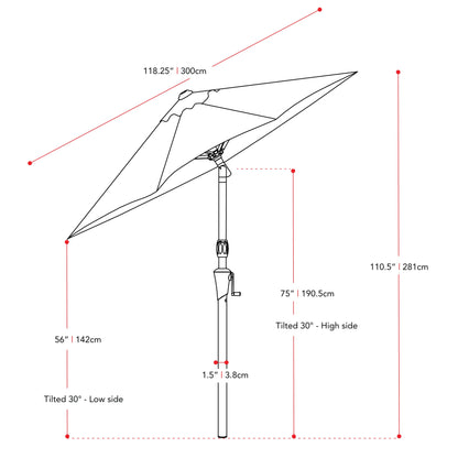 orange large patio umbrella, tilting with base 700 Series measurements diagram CorLiving#color_orange