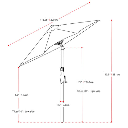 sandy brown large patio umbrella, tilting with base 700 Series measurements diagram CorLiving#color_sandy-brown