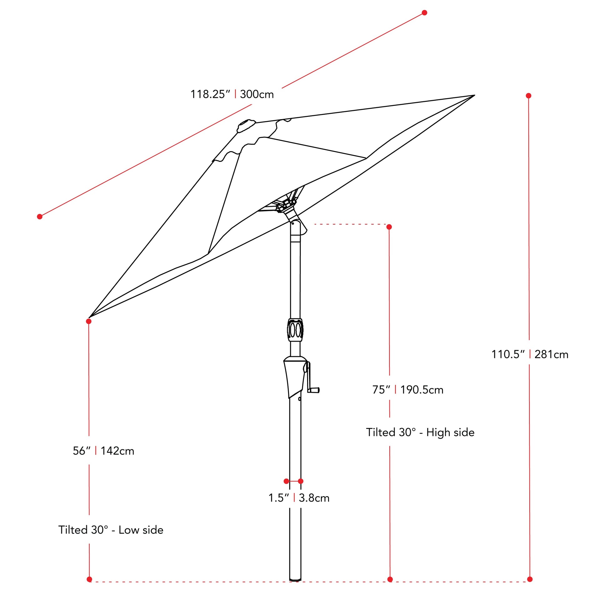sand grey large patio umbrella, tilting with base 700 Series measurements diagram CorLiving#color_sand-grey