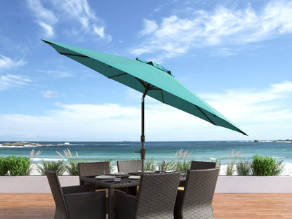 turquoise blue large patio umbrella, tilting with base 700 Series lifestyle scene CorLiving#color_turquoise-blue