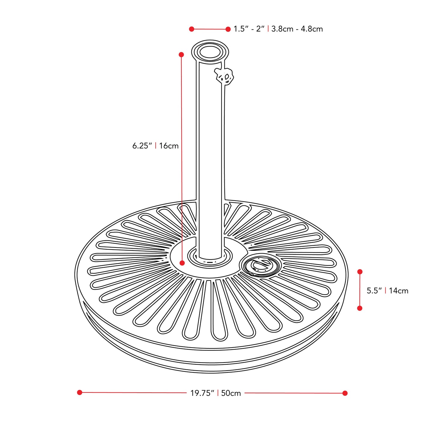 black large patio umbrella, tilting with base 700 Series measurements diagram CorLiving#color_black