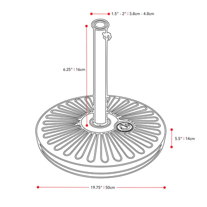 warm white large patio umbrella, tilting with base 700 Series measurements diagram CorLiving#color_warm-white