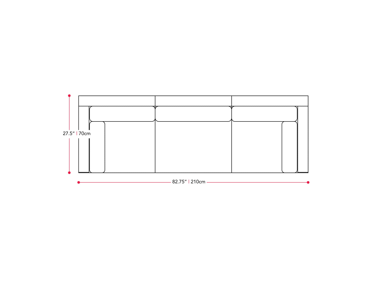 black and ash grey Outdoor Wicker Sofa, 3pc Parksville Collection measurements diagram by CorLiving#color_black-and-ash-grey