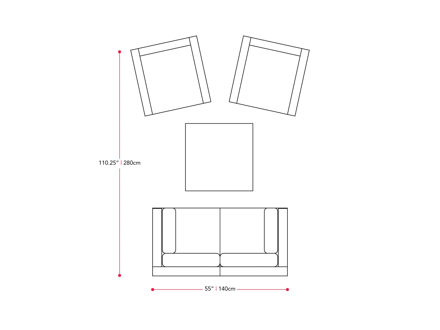 black and ash grey Outdoor Sofa Set, 5pc Parksville Collection measurements diagram by CorLiving#color_black-and-ash-grey