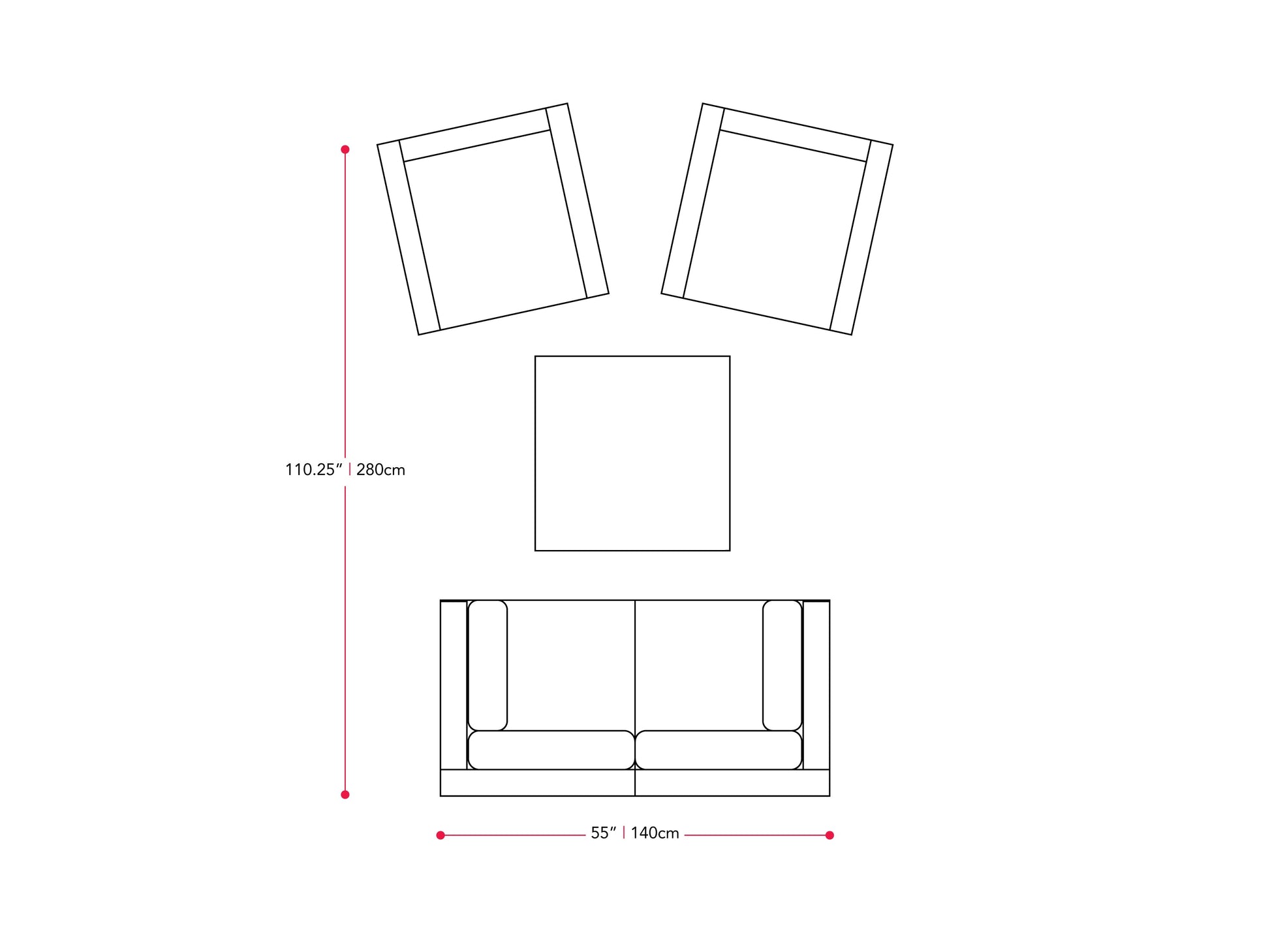 black and ash grey Outdoor Sofa Set, 5pc Parksville Collection measurements diagram by CorLiving#color_black-and-ash-grey