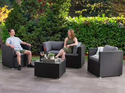 black and ash grey Outdoor Sofa Set, 5pc Parksville Collection lifestyle scene by CorLiving#color_black-and-ash-grey