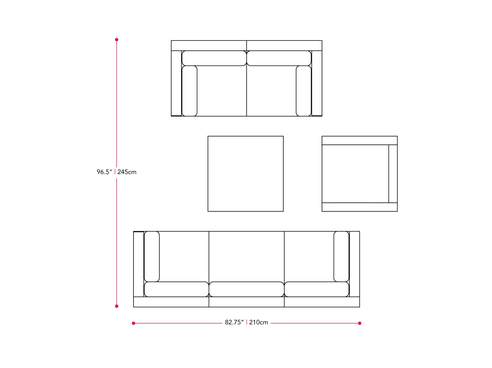 black and ash grey Outdoor Sofa Set, 7pc Parksville Collection measurements diagram by CorLiving#color_black-and-ash-grey