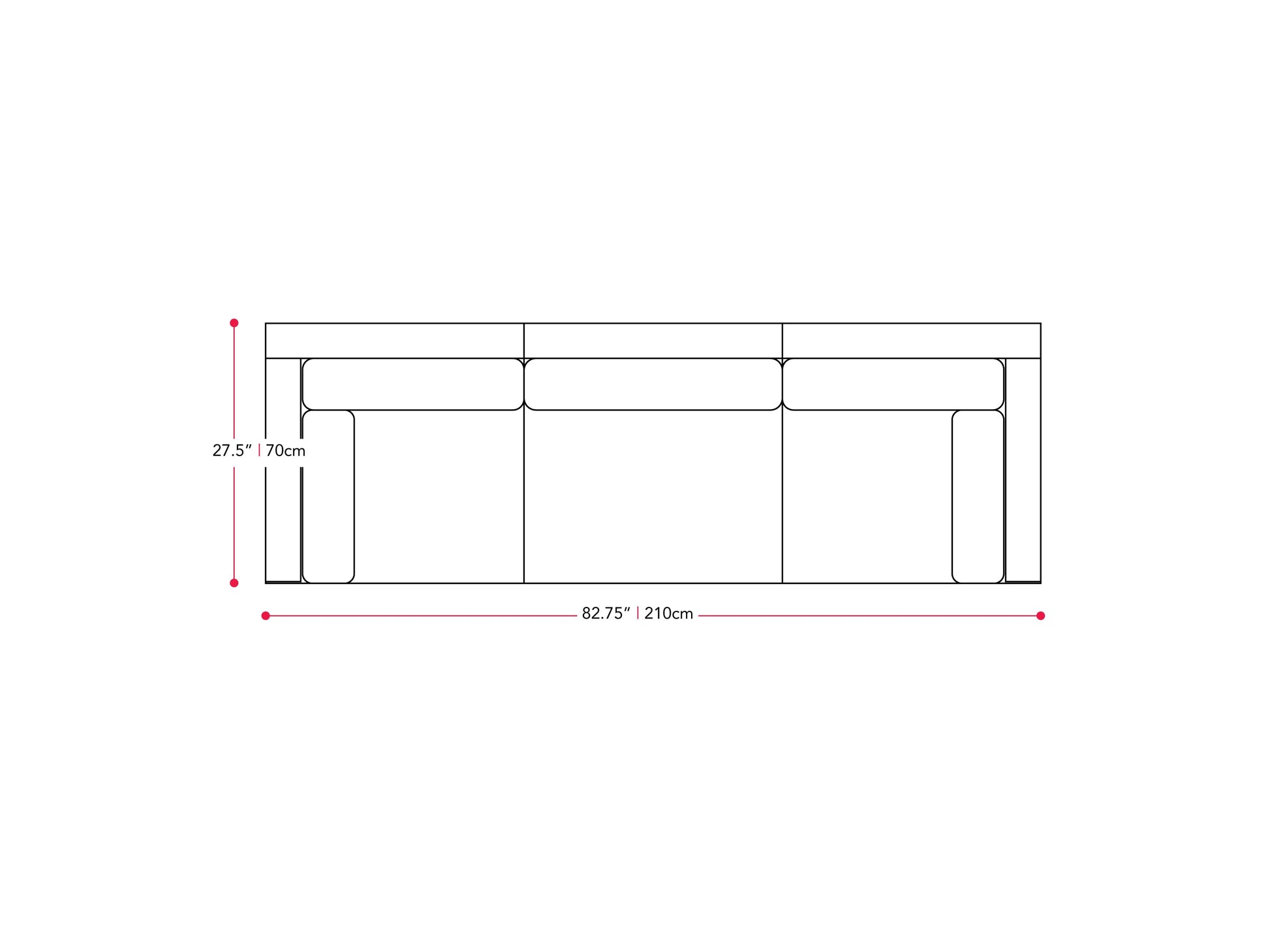 blended grey and oxford blue Outdoor Wicker Sofa, 3pc Parksville Collection measurements diagram by CorLiving#color_blended-grey-and-oxford-blue