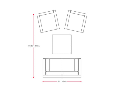 blended grey and oxford blue Outdoor Sofa Set, 5pc Parksville Collection measurements diagram by CorLiving#color_blended-grey-and-oxford-blue