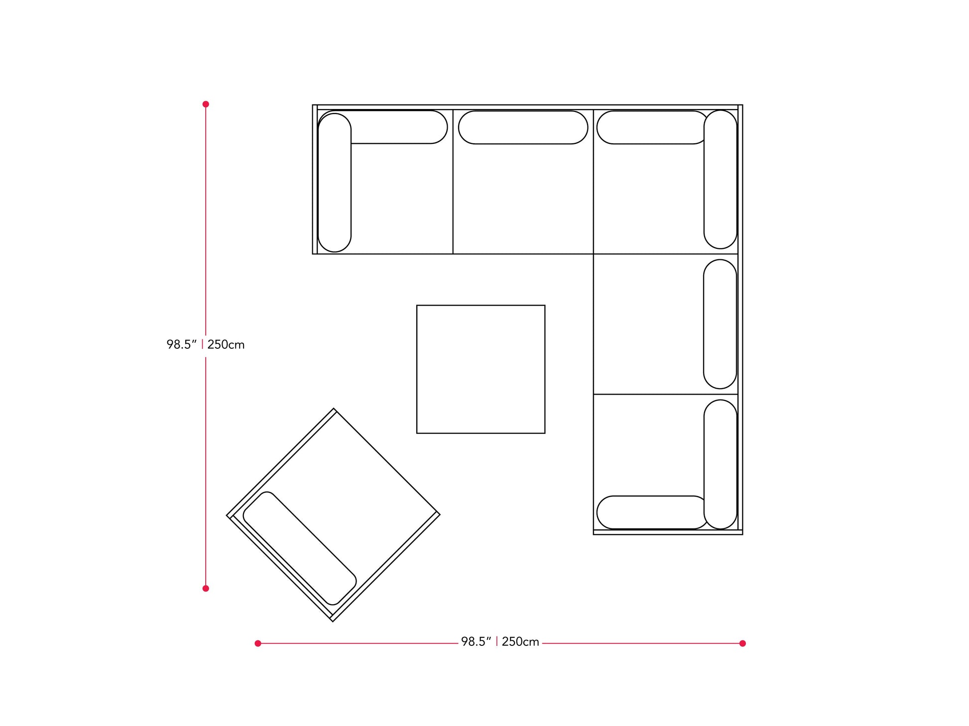 black and ash grey L Shaped Outdoor Sectional, 7pc Parksville Collection measurements diagram by CorLiving#color_black-and-ash-grey