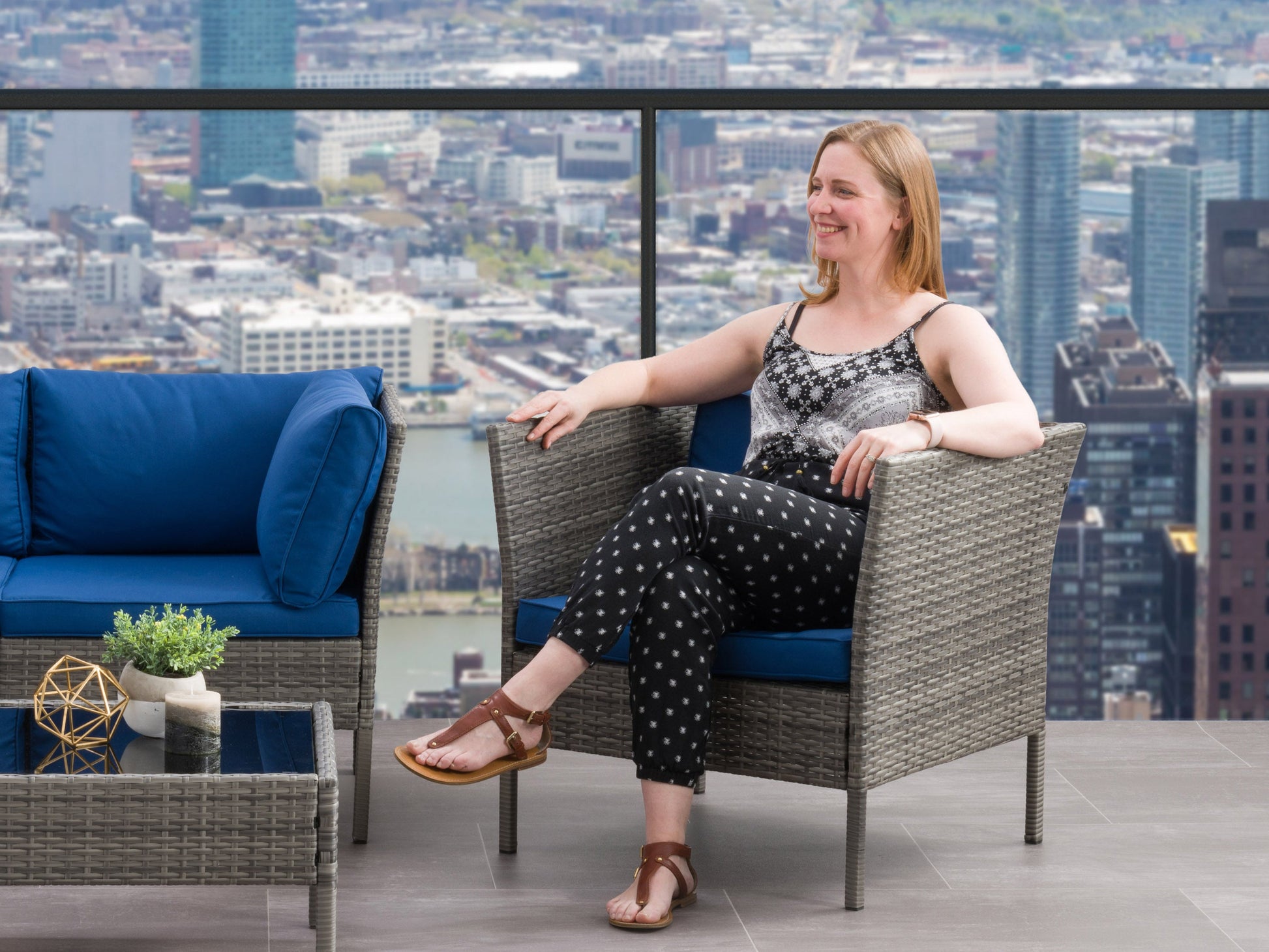 blended grey and oxford blue Patio Armchair Parksville Collection lifestyle scene by CorLiving#color_blended-grey-and-oxford-blue