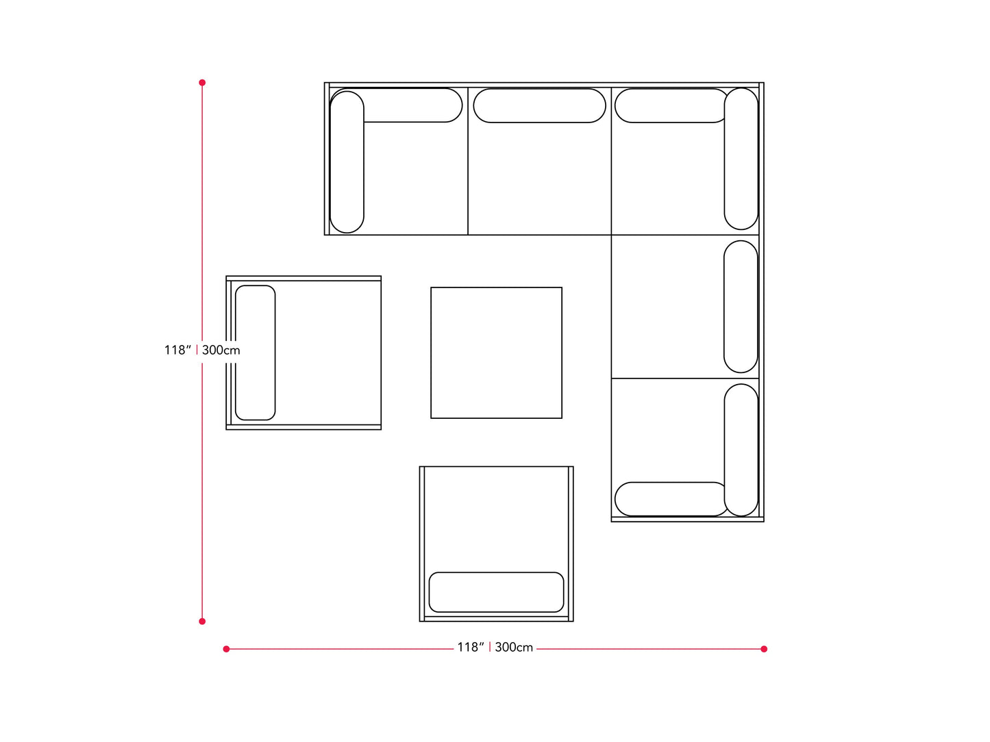 blended grey and oxford blue L Shaped Outdoor Sectional, 8pc Parksville Collection measurements diagram by CorLiving#color_blended-grey-and-oxford-blue